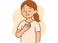 A girl with her eyes closed and a hand on her chest