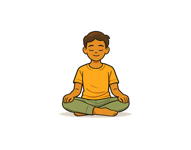 Woman sitting with eyes closed and hands together